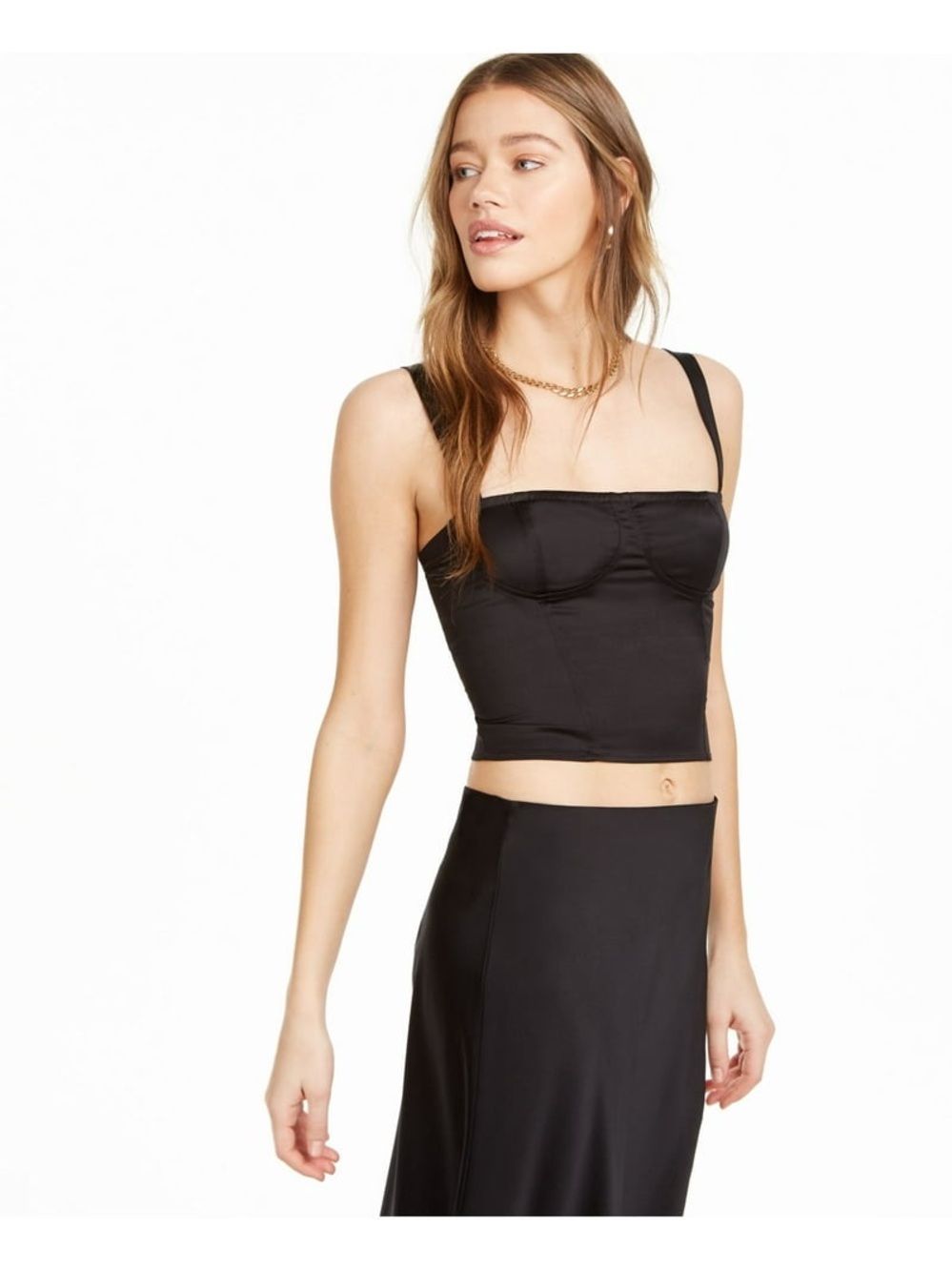 DANIELLE BERNSTEIN Black Satin Bustier Crop Top